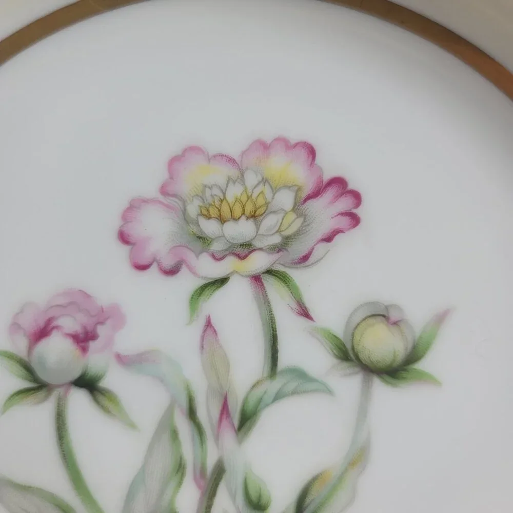 FOUR Mikado Harmony Coupe Soup Bowls Cream Rim Pink Floral Center